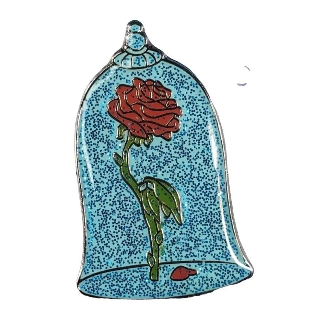 Beauty Beast Rose Lapel Pin Belle Glitter Badge Brooch Pin Accessories Jewelry
